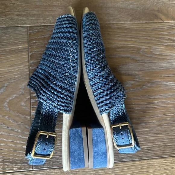 Paul Green Helena Woven Leather Slingback Sandal Indigo Block Heel 7 / 4.5 UK - Picture 11 of 15